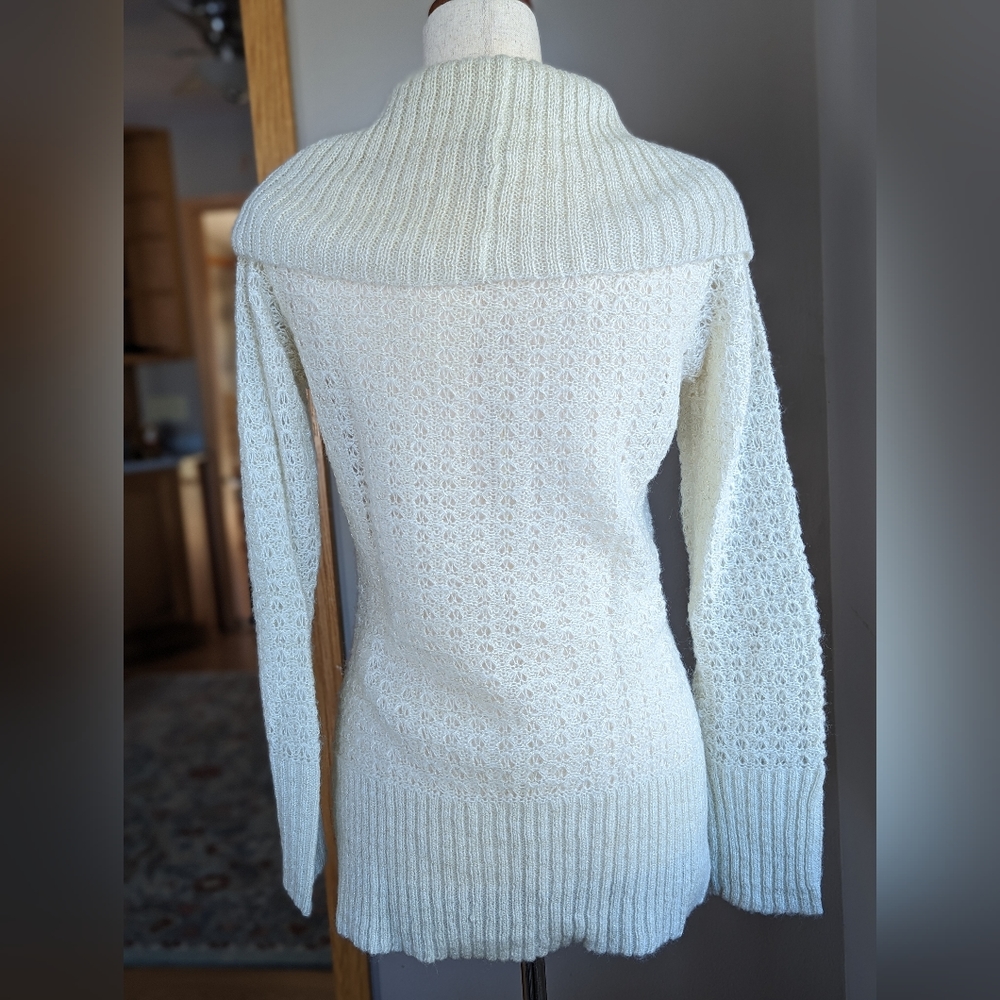 Apt. 9 White Ivory Metallic Open Knit Cowl Neck Sweater Women's Size Small - Picture 2 of 8